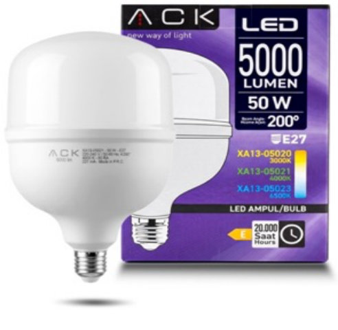 ACK LED ნათურა 50 W, E27, 4000K, 5000 ლუმენი, T140, 137 x 234 მმ