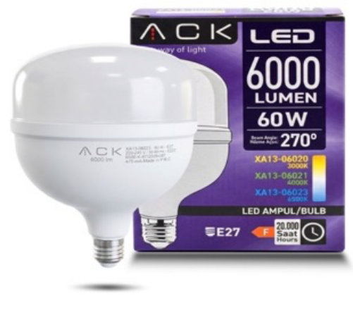 ACK LED ნათურა 60 W, E27, 4000K, 6000 ლუმენი, T160, 137 x 234 მმ