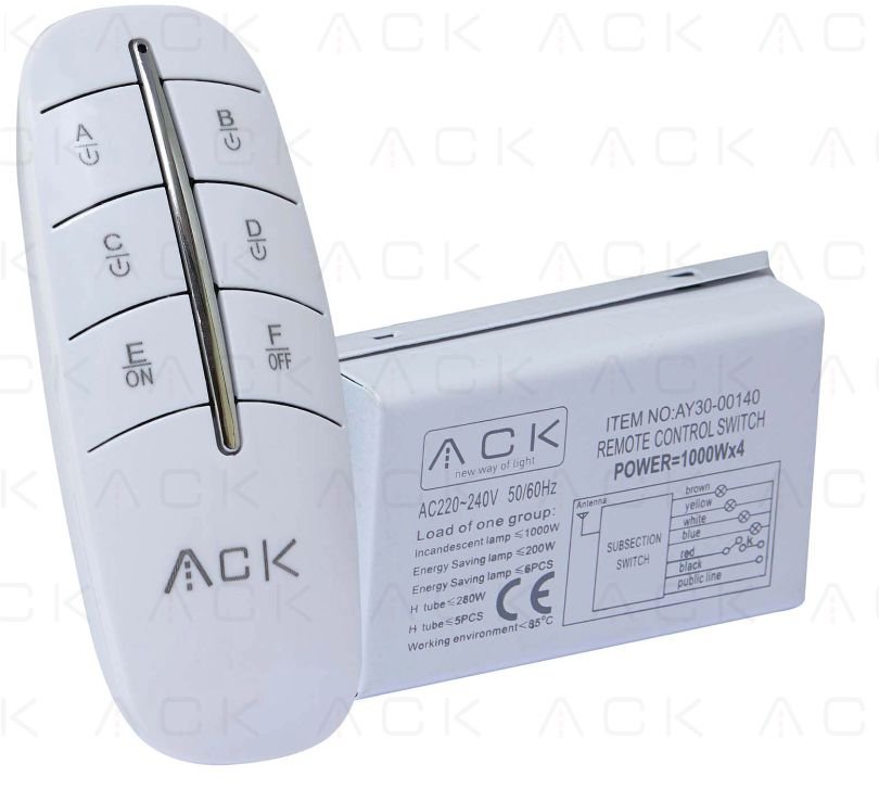Контроллер люстры ACK 1000 Вт накаливания / 200 Вт CF, функция защиты по току, беспроводное RF-управление, 3-канальный пульт ДУ