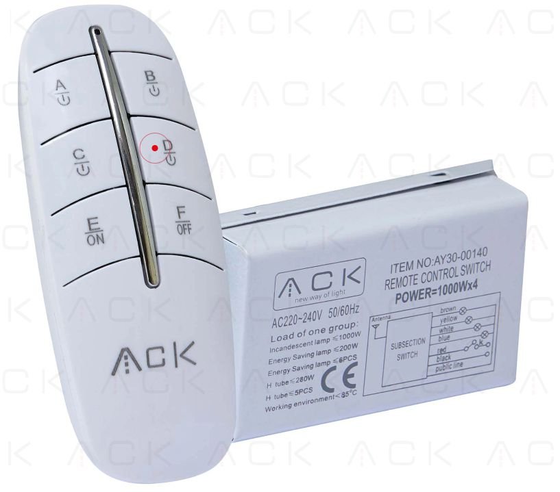 Контроллер люстры ACK 1000 Вт накаливания / 200 Вт CF, функция защиты по току, беспроводное RF-управление, 6-канальный пульт ДУ