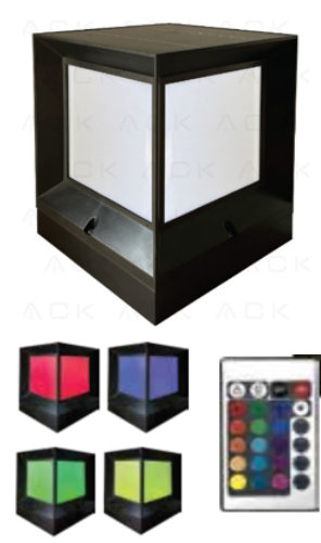 ACK დეკორატიული LED სანათი მზის ენერგიაზე, RGB, IP65, 800 ლუმენი, 18650 4000 mAh x2, 200x200x255 მმ