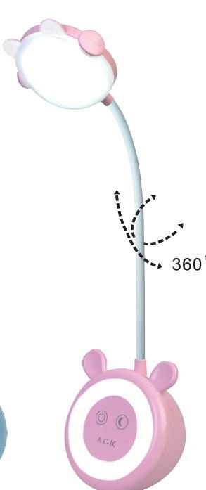 ACK rechargeable desk lamp, pink, 3000-4000-6500K, touch control with dimmer, 24 LED, 290 lm, night mode