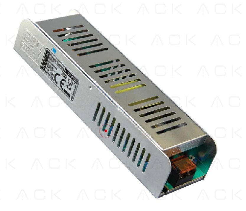 ACK LED strip driver transformer 240 W, 20 A, input 220 V — output 12 V, size 65x255x40 mm, IP20