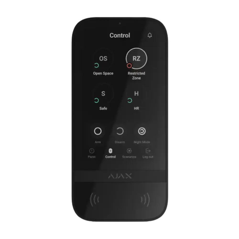 Ajax KeyPad TouchScreen Jeweller — უსადენო კლავიატურა 5″ სენსორული ეკრანით, შავი