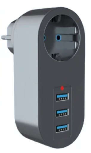 Avec ადაპტერი/ქსელის ფილტრი AV-3404 (3XUSB2.1), 10A, 2500W, შავი