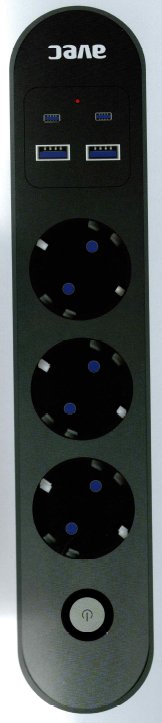 Удлинитель/сетевой фильтр Avec AV-3414, 3 розетки (2XUSB3.0, 2XUSB Type-C), 10A, 2500W, 2 м, чёрный
