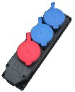 Rubber combo socket block, 1 three-phase + 2 two-phase outlets, IP44, 3x25A, 380/415V, black