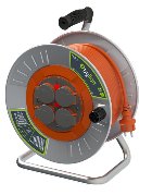 Professional cable extension reel (metal), thermal cutout, 30 m, 4 sockets, 2-pole, 3G2.5 mm² cross-section, 4X2P+E, IP44
