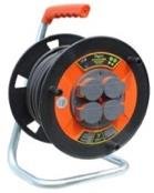 Professional cable extension reel (plastic), thermal cutout, 50 m, 4 sockets, 2-pole, 3G2.5 mm² cross-section, 4X2P+E, IP44
