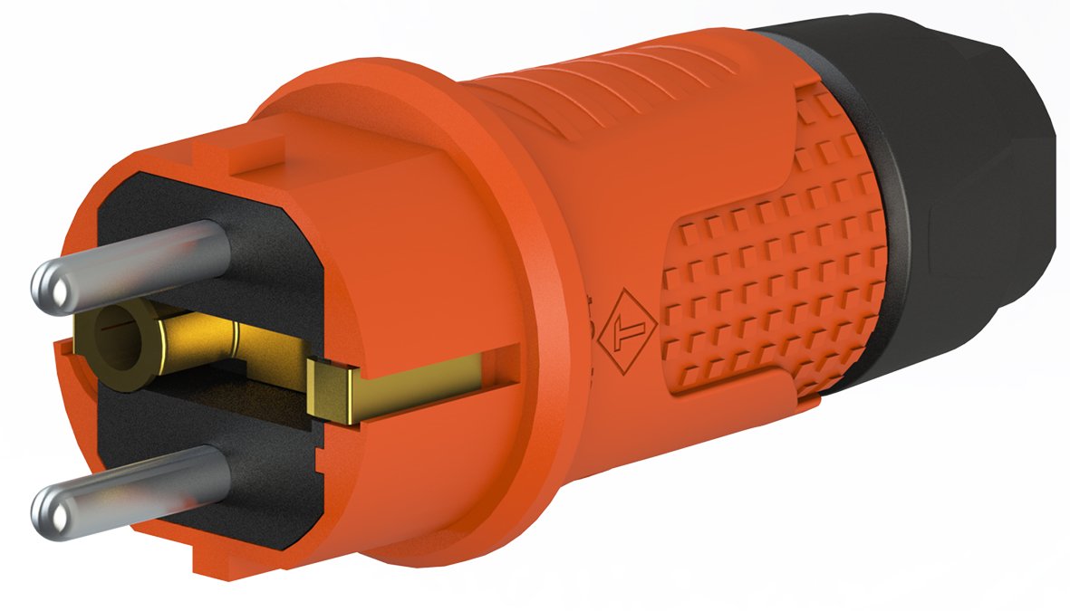 Rubber power plug, straight, IP54, 16A, orange