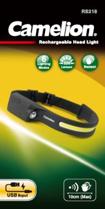 Rechargeable headlamp, black. Material: ABS+ silica gel; Lamp bead: COB white light highlight 300 lumens; built-in 1 pack 3.7V 800mAh 802540 polymer lithium battery. size: 290*32*25mm, IPX4 waterproof grade. Input port: TYPE C, with 1pc black 50cm USB A-port to C-port USB cable, color hanging box packaging.