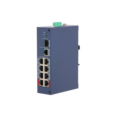 Dahua CHS4110-8ET-110 — გამძლე PoE კომუტატორი, 8 PoE + 1 GE + 1 SFP, 802.3bt, ღრუბლიდან მართვა