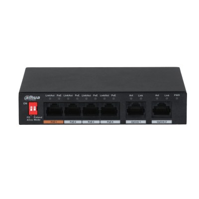 Dahua PFS3006-4ET-60 — PoE კომუტატორი, 4 PoE + 2 uplink, 60 ვტ, Hi-PoE