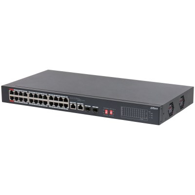 Dahua S3226-24ET-375 — PoE კომუტატორი, 24 PoE პორტი + 2 გიგაბიტიანი combo uplink, 400 ვტ