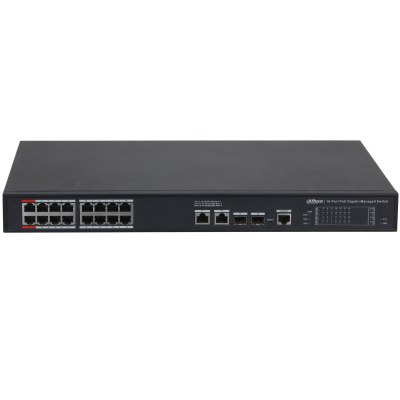 Dahua S4220-16GT-240 — მართვადი გიგაბიტიანი PoE კომუტატორი, 16 PoE პორტი + 4 uplink, 240 ვტ