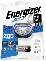 Energizer Vision LED Headlight 3xAAA (included): 200 lumens, 7-hour runtime, 2 modes, weatherproof