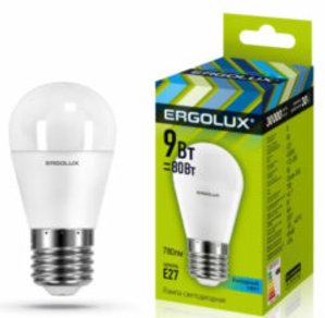 Ergolux Led Lamp  LED-G45-9W-E27-4K ნათურა ლედ განათებით ეკონომიური 9 ვატი   ცივი ნათება E27