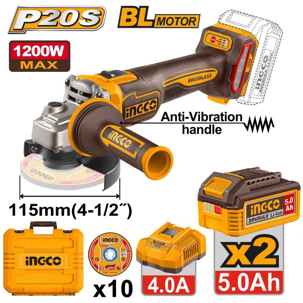 Li-Ion უნახშირო ელ. კუთხსახეხი 20V-115MM (CAGLI2120252)