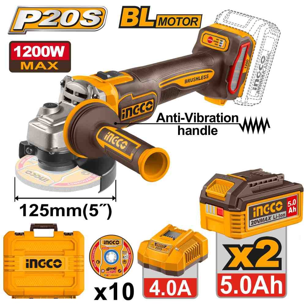 Li-Ion უნახშირო ელ. კუთხსახეხი 20V-115MM (CAGLI2120272)