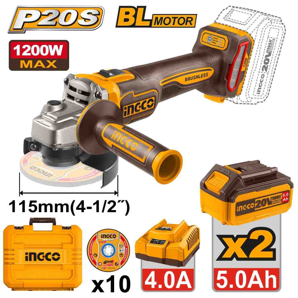 Li-Ion უნახშირო ელ. კუთხსახეხი 20V-115MM (CAGLI2211532)