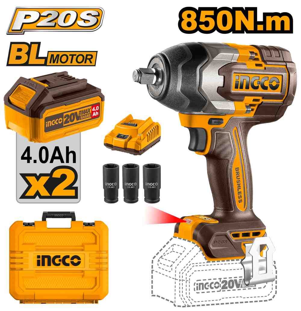 INGCO cordless impact wrench 20V, 1/2", 850 Nm (CIWLI2085)