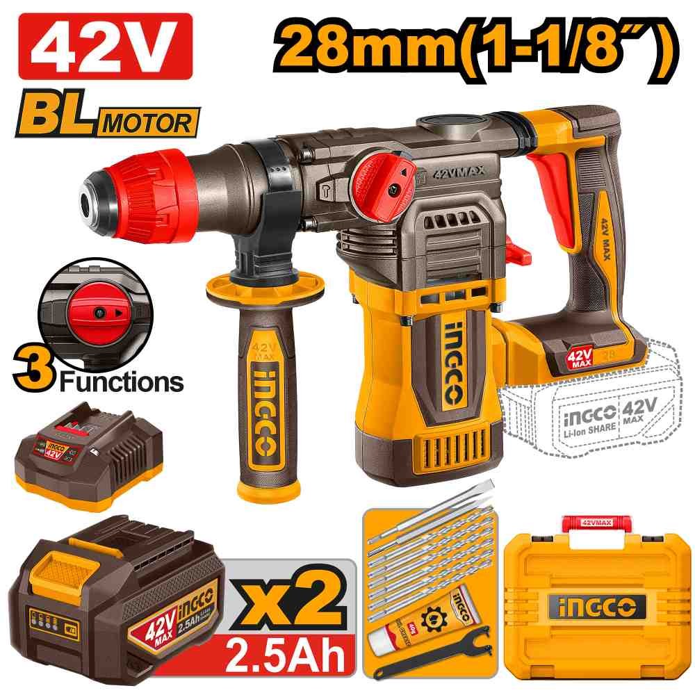 Li-Ion ელ. პნევმატური დრელი (პერფორატორი) 42V/28MM-4.5J (CRHLI422882)