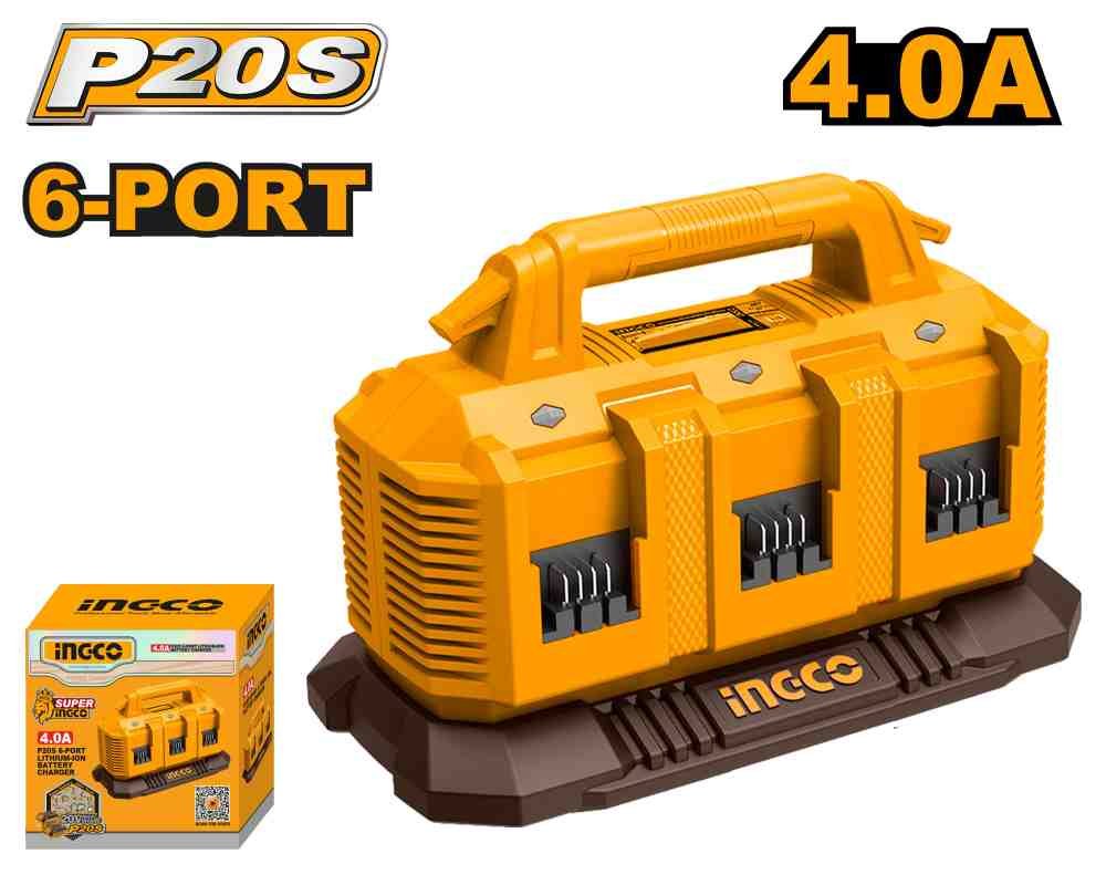 Зарядное устройство INGCO P20S на 6 аккумуляторов 20 В, 4 А (FCLI2064)
