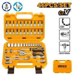 INGCO 1/4" socket set with ratchet, 46 pieces (HKTS14462)