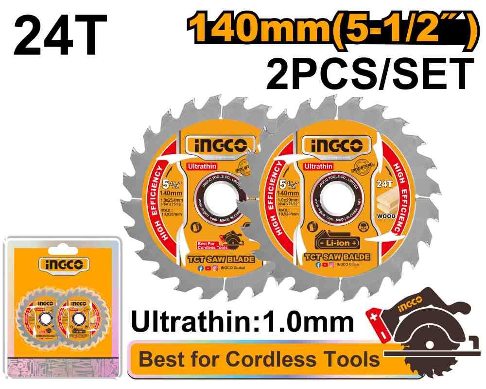 INGCO ultra-thin TCT saw blade for wood 140 mm, 24T, 2 pcs (TSB1403)