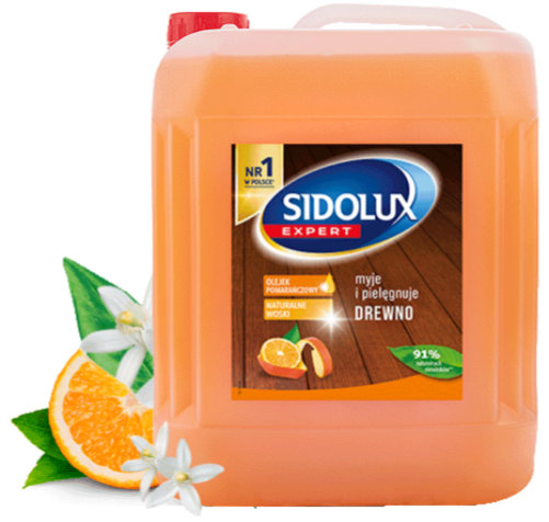 Sidolux Expert ხის იატაკის საწმენდი საშუალება ფორთოხლის ზეთით 5 ლ