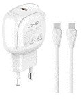 LDNIO დამტენი + კაბელი A1206C Type-C to Lightning 27W Single USB PD Fast Charger თეთრი
