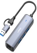 LDNIO ჰაბი DS-124UC USB-A + Type-C To USB3.0*3+RJ45*1, Line length: 14CM/USB-A+Type-C Mobile Phone Charging Hub