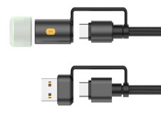 LDNIO მობილურის კაბელი LC17, 4 In 1 Multiple Data Cable USB-A+USB-C to USB-C+LED Lighting 1M, შავი