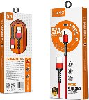 LDNIO მობილურის კაბელი LS63C-5A Red, USB to Type-C, 5A Fast Charge, 1M წითელი